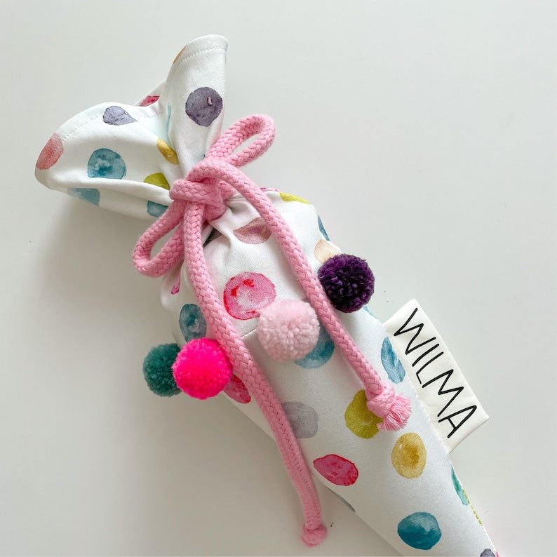 Geschwistertüte Kindergartentüte Vorschultüte mit Namen aus Stoff | Zuckertüte für Mädchen Personalisierbar -JIPPIE RAINBOW DOTS-