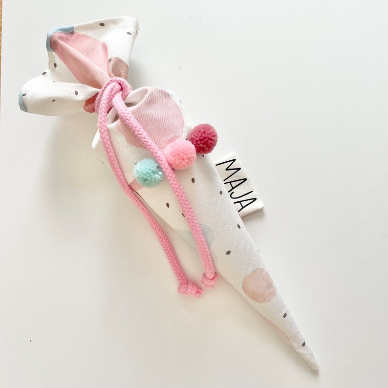 Geschwistertüte Kindergartentüte Vorschultüte mit Namen aus Stoff | Zuckertüte für Mädchen Personalisierbar „JIPPIE KLECKS“