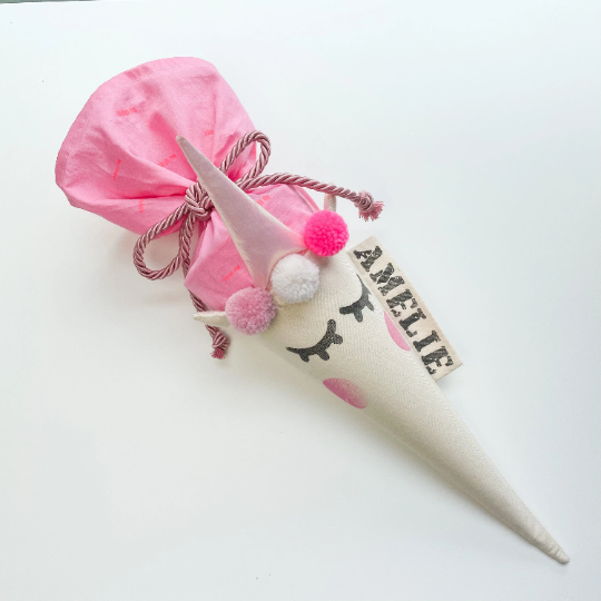 Geschwistertüte Kindergartentüte Vorschultüte mit Namen aus Stoff | Zuckertüte für Mädchen Personalisierbar „JIPPIE MAGICAL UNICORN“ rosa
